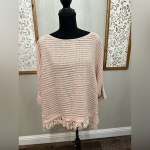 Anthropologie Pink Fringed Sweater